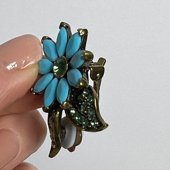 Heidi Daus Swarovski Crystal Blue Flower Clip Earrings RARE Signed Like New - Picture 11 of 11